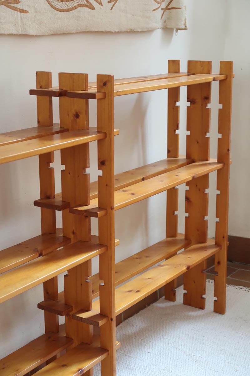 bibliothèque pin massif style charlotte perriand années 80 mobilier vintage