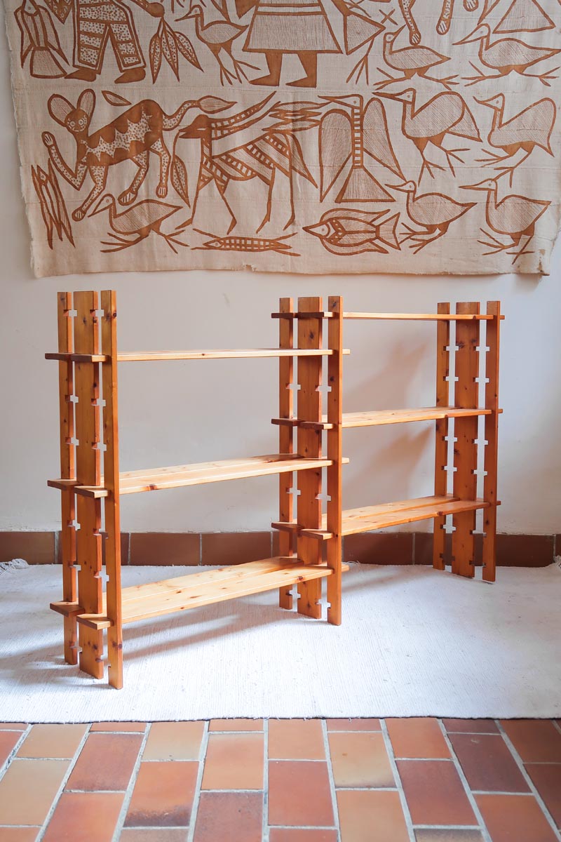 bibliothèque pin massif style charlotte perriand années 80 mobilier vintage