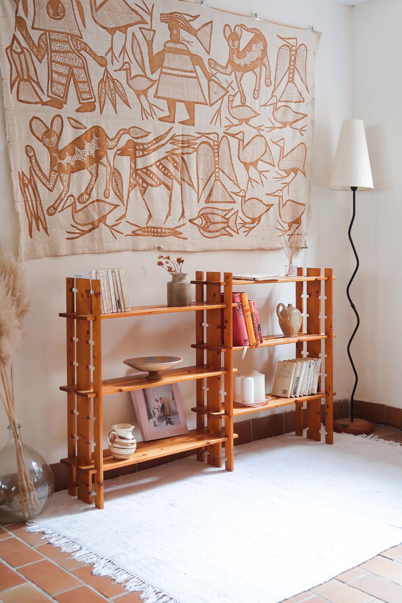 bibliothèque pin massif style charlotte perriand années 80 mobilier vintage