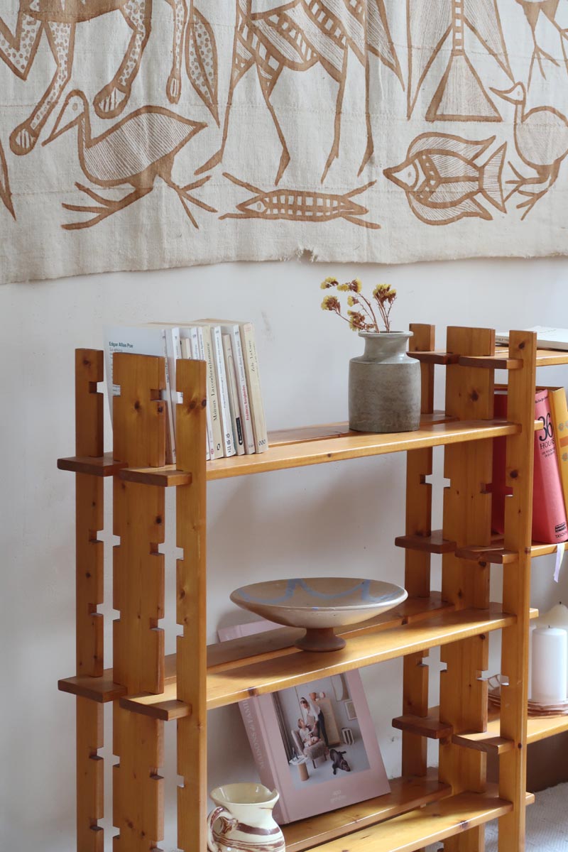 bibliothèque pin massif style charlotte perriand années 80 mobilier vintage