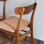 Paire de chaises scandinaves Farstrup en teck avec assise retapissée en tissu terracotta, design danois des années 60.