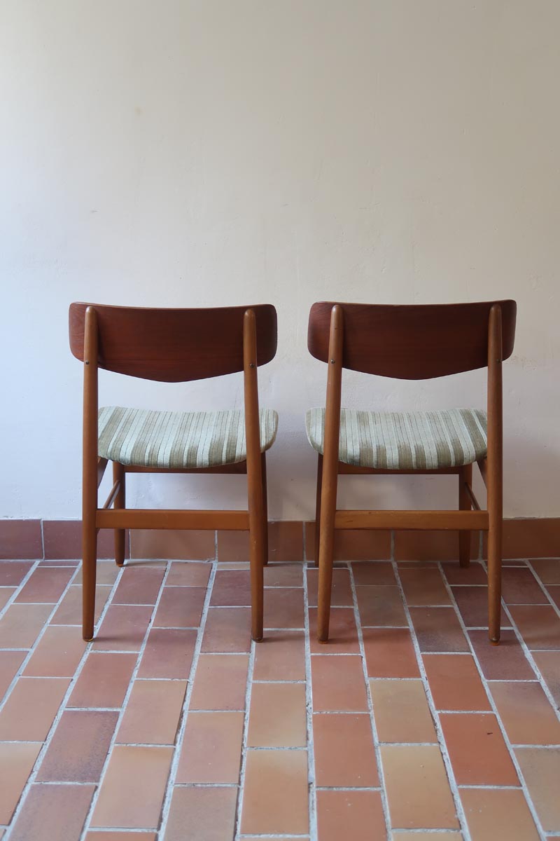 Paire de chaises scandinaves Farstrup vintage en teck et tissu vert