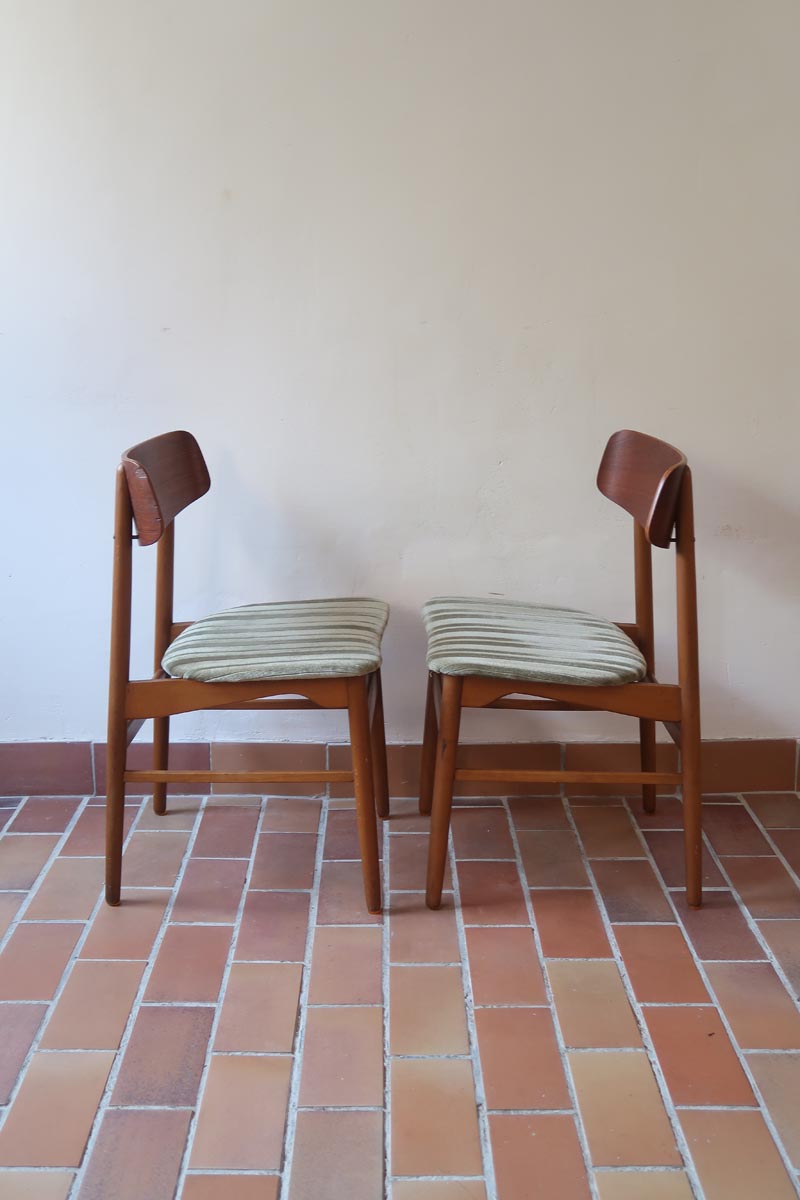 Paire de chaises scandinaves Farstrup vintage en teck et tissu vert