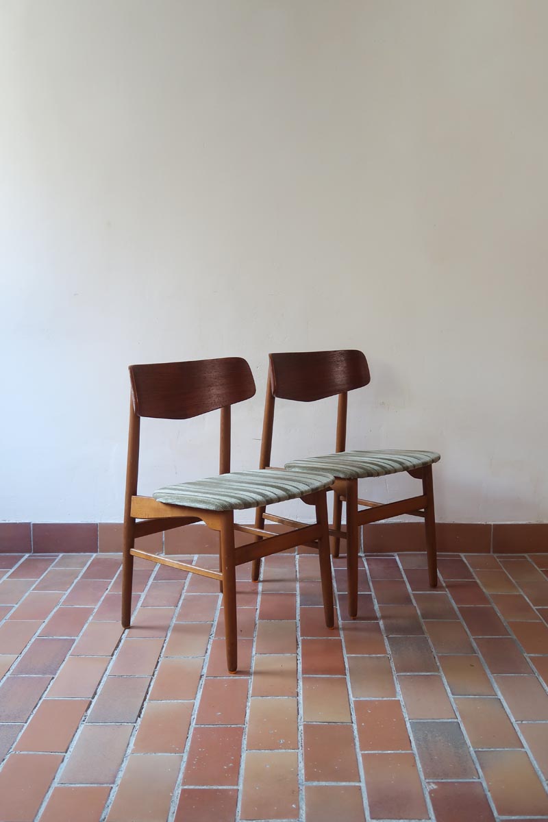 Paire de chaises scandinaves Farstrup vintage en teck et tissu vert