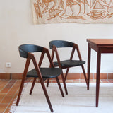 paire de chaises thomas harlev modèle 205 farstrup teck et skaï noir danemark années 60