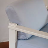 paire fauteuils modernistes bois laqué blanc coussins bleu poudre années 80 90