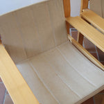 Paire de fauteuils vintage modernistes en hêtre clair et toile beige – années 70