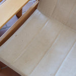 Paire de fauteuils vintage modernistes en hêtre clair et toile beige – années 70