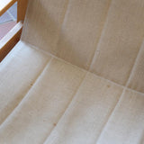 Paire de fauteuils vintage modernistes en hêtre clair et toile beige – années 70