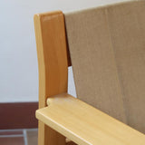 Paire de fauteuils vintage modernistes en hêtre clair et toile beige – années 70