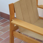 Paire de fauteuils vintage modernistes en hêtre clair et toile beige – années 70