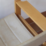 Paire de fauteuils vintage modernistes en hêtre clair et toile beige – années 70