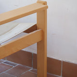 Paire de fauteuils vintage modernistes en hêtre clair et toile beige – années 70