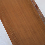 Petite table à manger scandinave extensible plateau teck structure chêne années 60, allonges papillon, jusqu'à 8 couverts