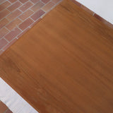 Petite table à manger scandinave extensible plateau teck structure chêne années 60, allonges papillon, jusqu'à 8 couverts