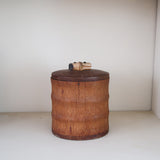 Pot bambou vintage années 60, couvercle bois poignée bambou sculptée, intérieur liège, ancien pot à tabac, boîte rangement décorative