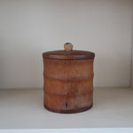 Pot bambou vintage années 60, couvercle bois poignée bambou sculptée, intérieur liège, ancien pot à tabac, boîte rangement décorative