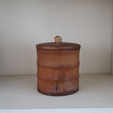 Pot bambou vintage années 60, couvercle bois poignée bambou sculptée, intérieur liège, ancien pot à tabac, boîte rangement décorative