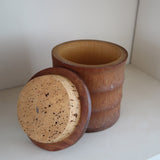 Pot bambou vintage années 60, couvercle bois poignée bambou sculptée, intérieur liège, ancien pot à tabac, boîte rangement décorative