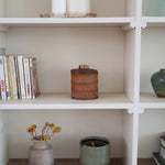 Pot bambou vintage années 60, couvercle bois poignée bambou sculptée, intérieur liège, ancien pot à tabac, boîte rangement décorative
