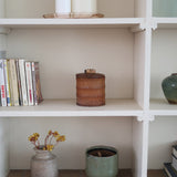 Pot bambou vintage années 60, couvercle bois poignée bambou sculptée, intérieur liège, ancien pot à tabac, boîte rangement décorative