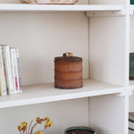 Pot bambou vintage années 60, couvercle bois poignée bambou sculptée, intérieur liège, ancien pot à tabac, boîte rangement décorative