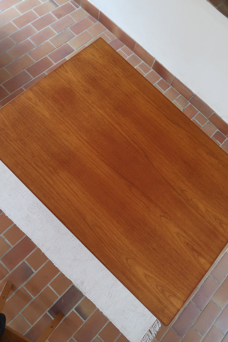 Table à manger extensible Farstrup en teck, design danois mid-century années 60, piètement bois massif et plateau rectangulaire