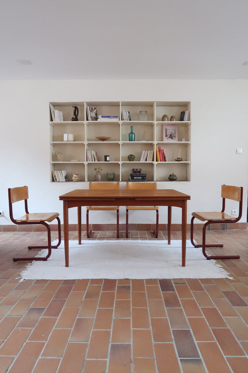 Table à manger extensible Farstrup en teck, design danois mid-century années 60, piètement bois massif et plateau rectangulaire