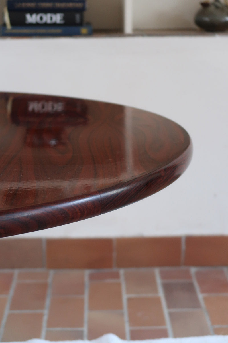 Table à manger ronde en palissandre avec piètement central, design mid century années 60