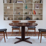 Table à manger ronde en palissandre avec piètement central, design mid century années 60