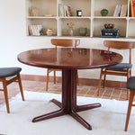 Table à manger ronde en palissandre avec piètement central, design mid century années 60