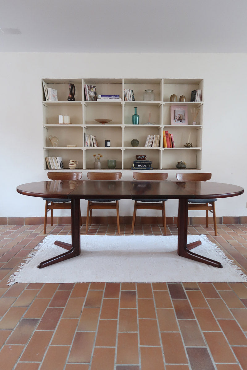 Table à manger ronde en palissandre avec piètement central, design mid century années 60