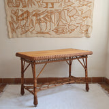 Table à manger en rotin et osier, plateau en hêtre, années 60