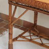 Table à manger en rotin et osier, plateau en hêtre, années 60