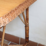 Table à manger en rotin et osier, plateau en hêtre, années 60