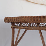 Table à manger en rotin et osier, plateau en hêtre, années 60