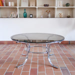 table basse ronde verre fumé chrome style milo baughman space age années 70