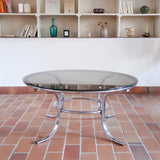 table basse ronde verre fumé chrome style milo baughman space age années 70