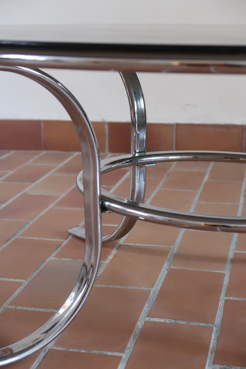 table basse ronde verre fumé chrome style milo baughman space age années 70