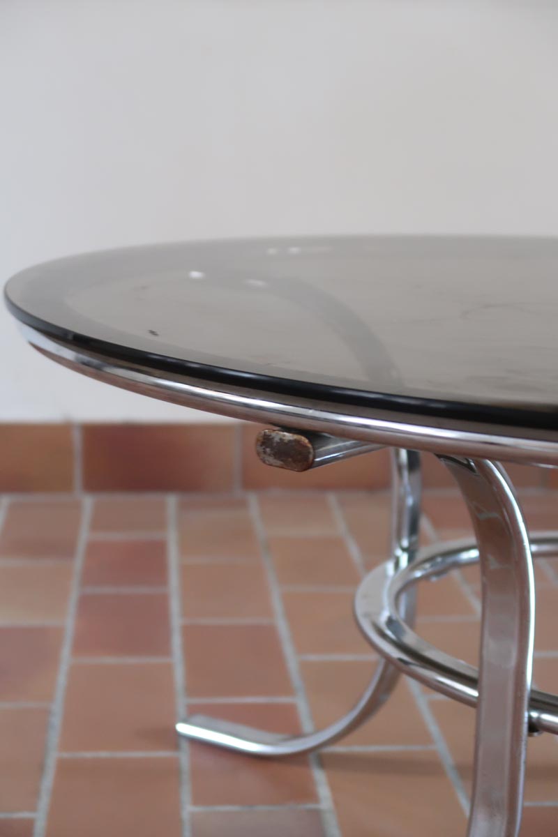 table basse ronde verre fumé chrome style milo baughman space age années 70