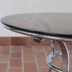 table basse ronde verre fumé chrome style milo baughman space age années 70