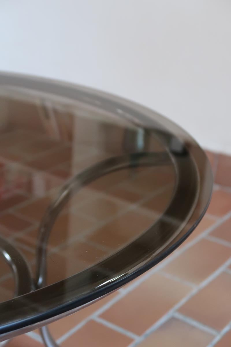 table basse ronde verre fumé chrome style milo baughman space age années 70