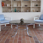 table basse ronde verre fumé chrome style milo baughman space age années 70