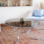 table basse ronde verre fumé chrome style milo baughman space age années 70