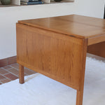 Table à manger scandinave extensible en chêne clair années 60, deux abattants intégrés, jusqu'à 12 couverts, pieds droits