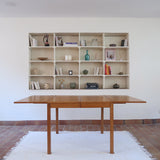Table à manger scandinave extensible en chêne clair années 60, deux abattants intégrés, jusqu'à 12 couverts, pieds droits