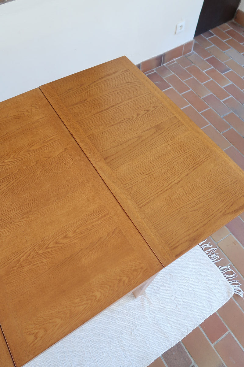 Table à manger scandinave extensible en chêne clair années 60, deux abattants intégrés, jusqu'à 12 couverts, pieds droits