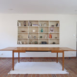 Table à manger scandinave extensible en chêne clair années 60, deux abattants intégrés, jusqu'à 12 couverts, pieds droits