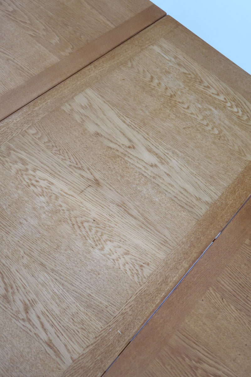 Table à manger scandinave extensible en chêne clair années 60, deux abattants intégrés, jusqu'à 12 couverts, pieds droits