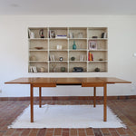 Table à manger scandinave extensible en chêne clair années 60, deux abattants intégrés, jusqu'à 12 couverts, pieds droits